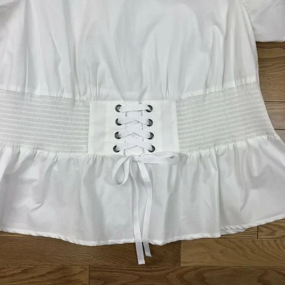 *New Lane Bryant Popover Blouse Top Womens 20 White Ruched Corset Waist Romantic - Picture 3 of 9